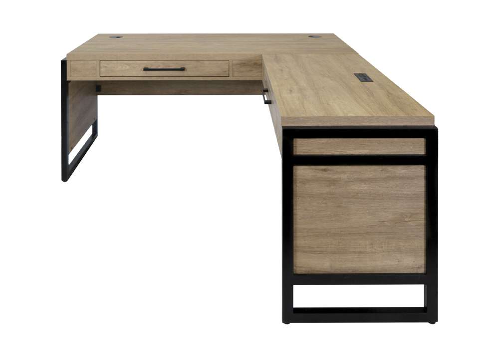 Martin Furniture- Mason- Modern Wood Laminate Open L-Desk & Return, Writing Table, L-shaped Office Desk With Drawers, Light Brown -MNM386R-KIT veiw 2