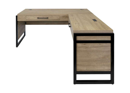 Martin Furniture- Mason- Modern Wood Laminate Open L-Desk & Return, Writing Table, L-shaped Office Desk With Drawers, Light Brown -MNM386R-KIT veiw 2