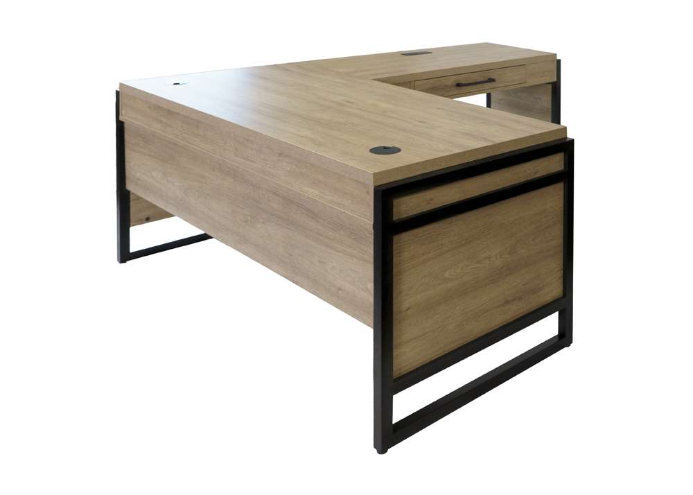 Martin Furniture- Mason- Modern Wood Laminate Open L-Desk & Return, Writing Table, L-shaped Office Desk With Drawers, Light Brown -MNM386R-KIT veiw 3