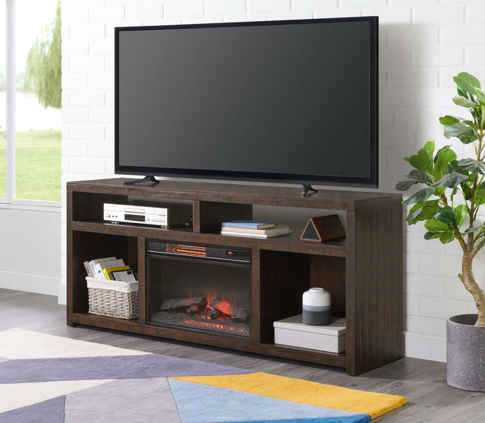 Martin Svensson Home -  Lexington Rectangular 70in Solid Wood TV Stand, Dark Mocha with Fireplace - 903028F veiw 1