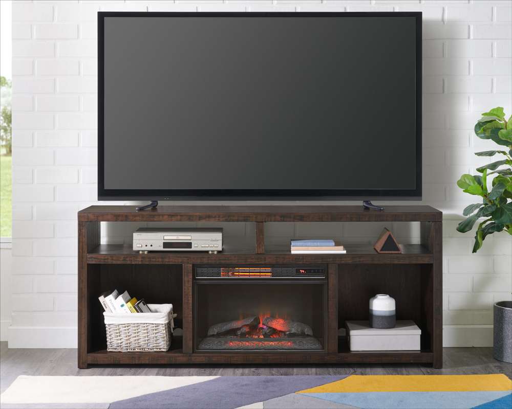 Martin Svensson Home -  Lexington Rectangular 70in Solid Wood TV Stand, Dark Mocha with Fireplace - 903028F veiw 2