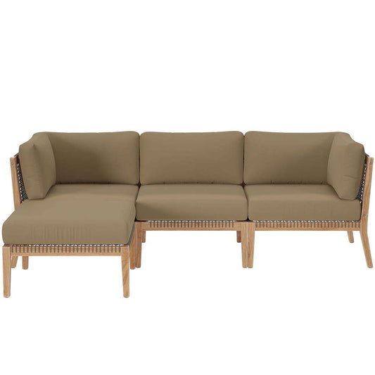 Modway - Clearwater Outdoor Patio Teak Wood 4-Piece Sectional Sofa - EEI-6121-GRY-LBR veiw 1