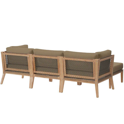 Modway - Clearwater Outdoor Patio Teak Wood 4-Piece Sectional Sofa - EEI-6121-GRY-LBR veiw 3
