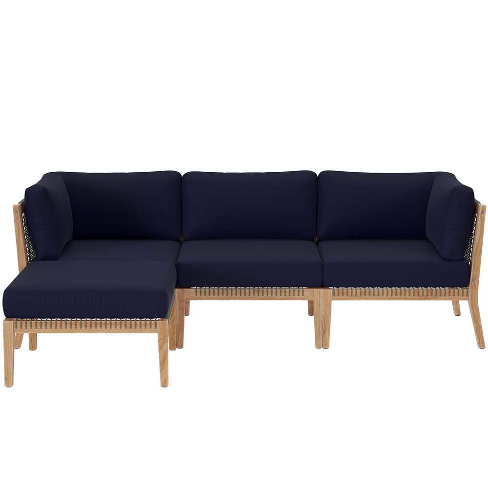 Modway - Clearwater Outdoor Patio Teak Wood 4-Piece Sectional Sofa - EEI-6121-GRY-NAV veiw 1