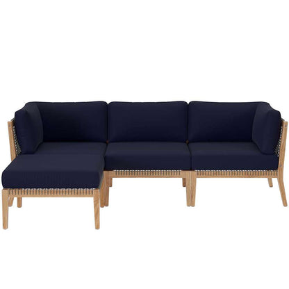 Modway - Clearwater Outdoor Patio Teak Wood 4-Piece Sectional Sofa - EEI-6121-GRY-NAV veiw 1
