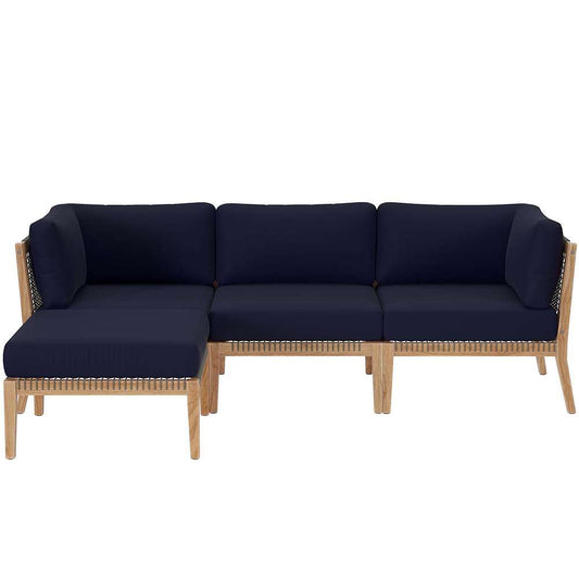 Modway - Clearwater Outdoor Patio Teak Wood 4-Piece Sectional Sofa - EEI-6121-GRY-NAV veiw 1