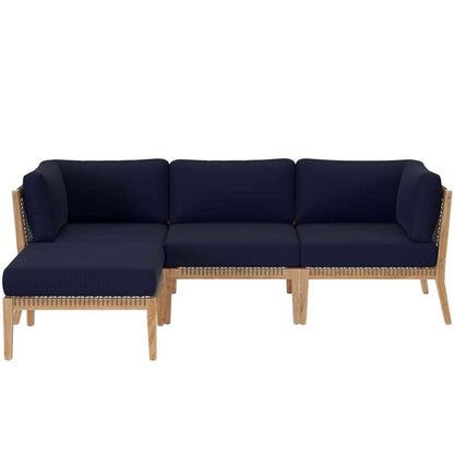 Modway - Clearwater Outdoor Patio Teak Wood 4-Piece Sectional Sofa - EEI-6121-GRY-NAV veiw 2