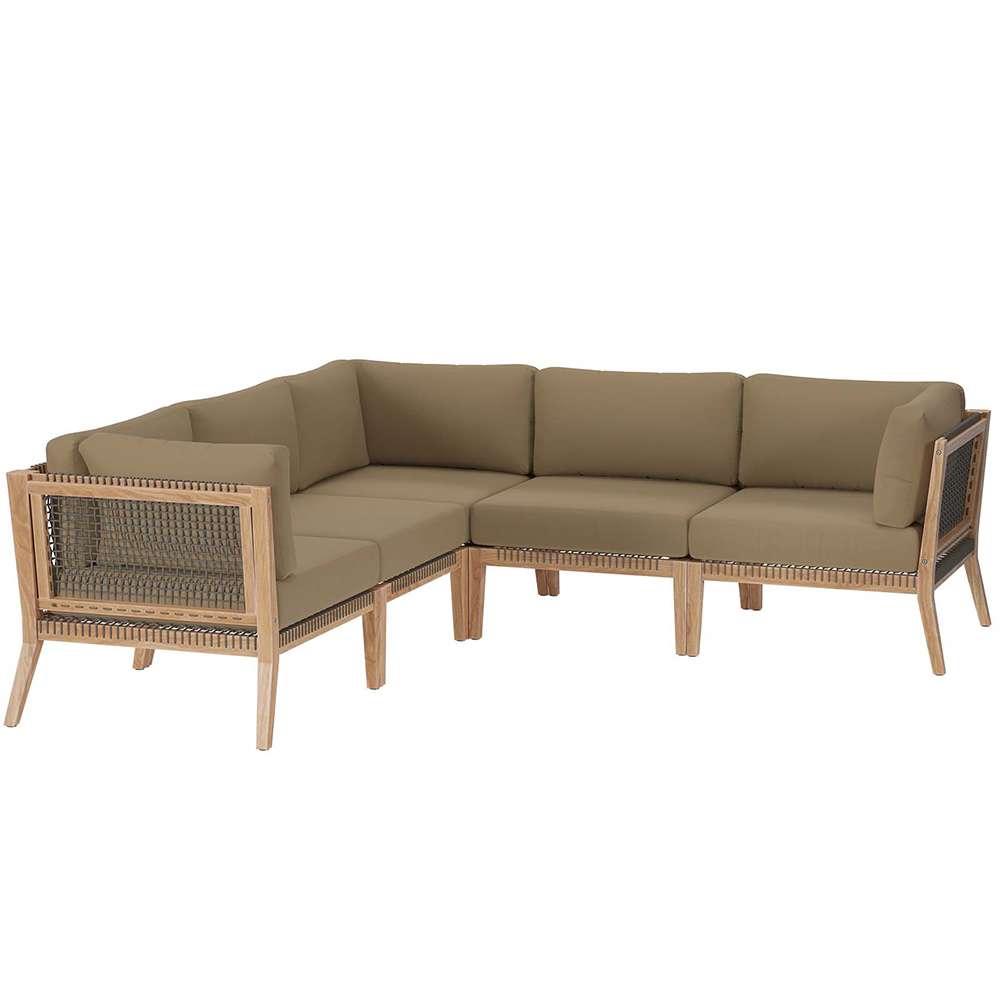 Modway - Clearwater Outdoor Patio Teak Wood 5-Piece Sectional Sofa - EEI-6123-GRY-LBR veiw 1