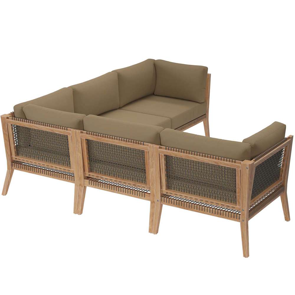 Modway - Clearwater Outdoor Patio Teak Wood 5-Piece Sectional Sofa - EEI-6123-GRY-LBR veiw 3