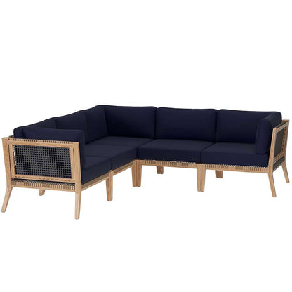 Modway - Clearwater Outdoor Patio Teak Wood 5-Piece Sectional Sofa - EEI-6123-GRY-NAV veiw 1