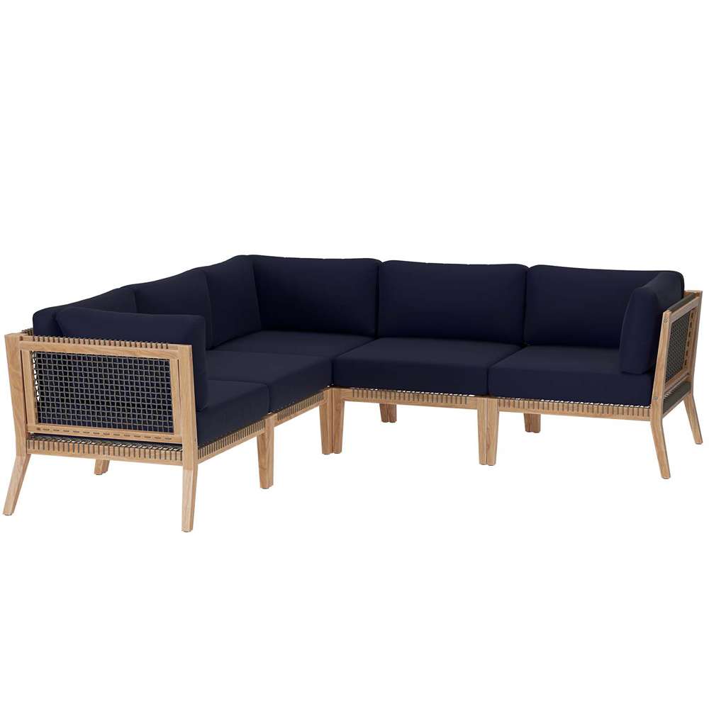 Modway - Clearwater Outdoor Patio Teak Wood 5-Piece Sectional Sofa - EEI-6123-GRY-NAV veiw 2
