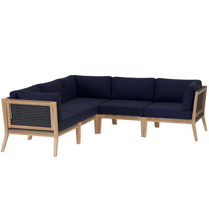 Modway - Clearwater Outdoor Patio Teak Wood 5-Piece Sectional Sofa - EEI-6123-GRY-NAV veiw 2