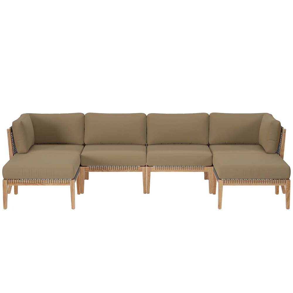 Modway - Clearwater Outdoor Patio Teak Wood 6-Piece Sectional Sofa - EEI-6122-GRY-LBR veiw 1
