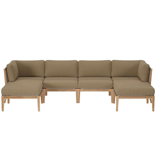 Modway - Clearwater Outdoor Patio Teak Wood 6-Piece Sectional Sofa - EEI-6122-GRY-LBR veiw 1