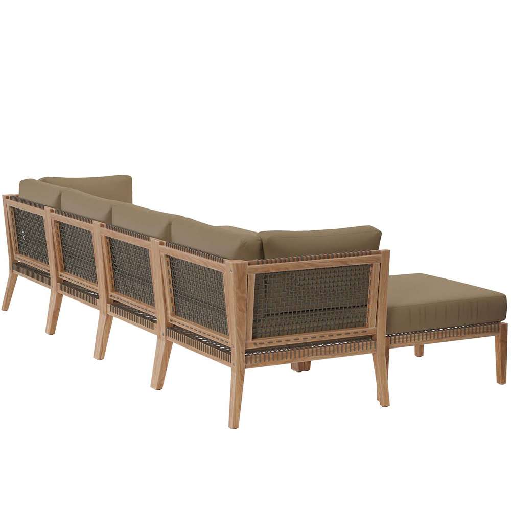 Modway - Clearwater Outdoor Patio Teak Wood 6-Piece Sectional Sofa - EEI-6122-GRY-LBR veiw 3