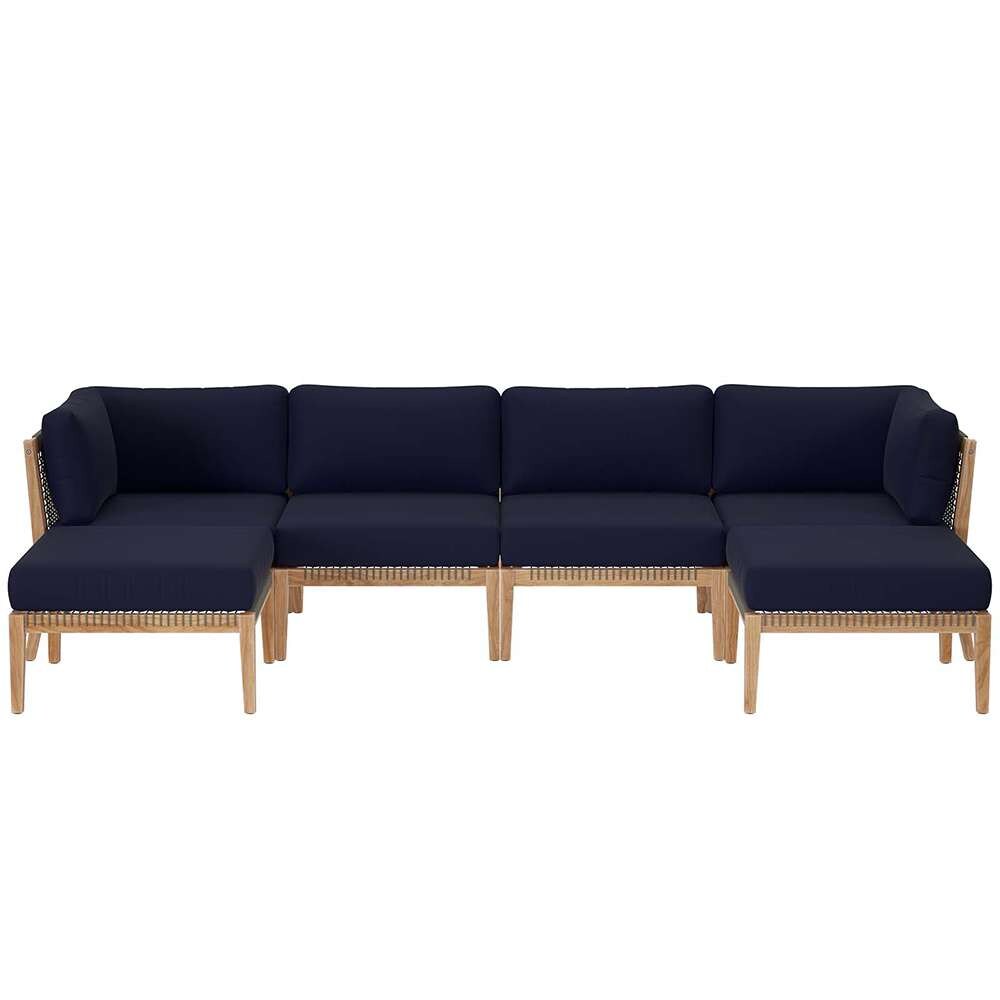 Modway - Clearwater Outdoor Patio Teak Wood 6-Piece Sectional Sofa - EEI-6122-GRY-NAV veiw 1