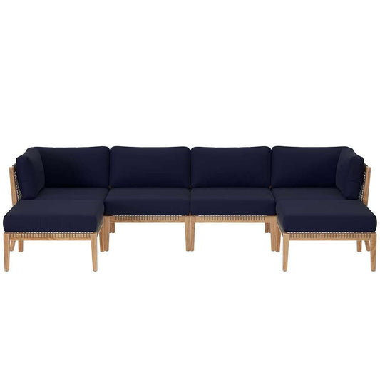 Modway - Clearwater Outdoor Patio Teak Wood 6-Piece Sectional Sofa - EEI-6122-GRY-NAV veiw 1