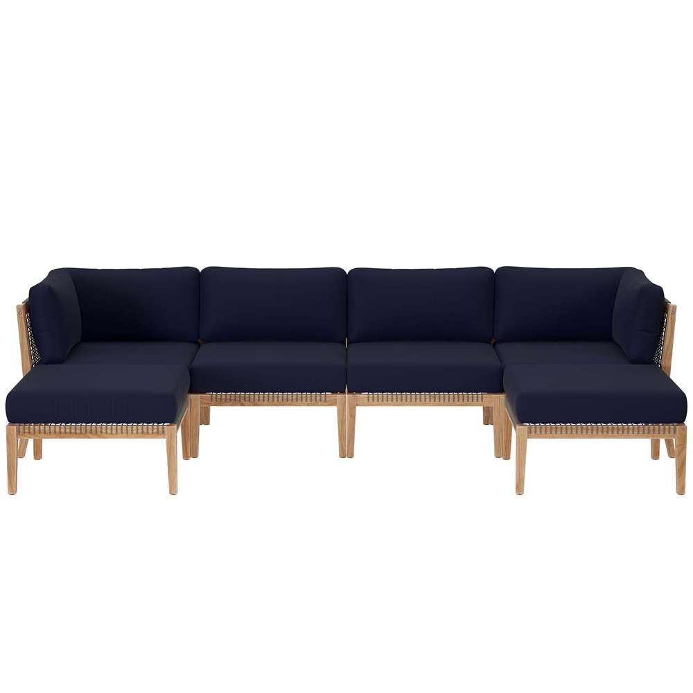 Modway - Clearwater Outdoor Patio Teak Wood 6-Piece Sectional Sofa - EEI-6122-GRY-NAV veiw 2