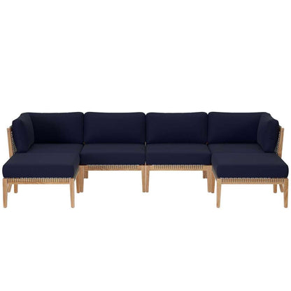 Modway - Clearwater Outdoor Patio Teak Wood 6-Piece Sectional Sofa - EEI-6122-GRY-NAV veiw 2