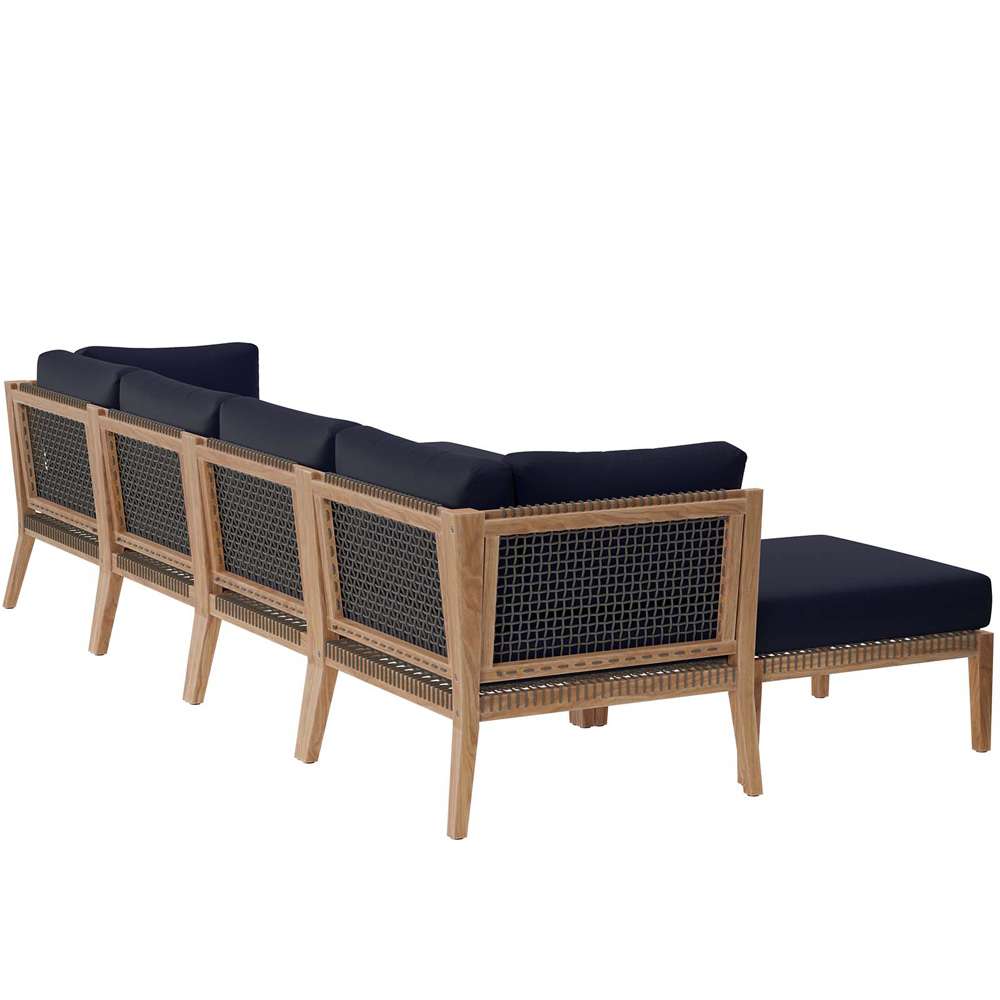 Modway - Clearwater Outdoor Patio Teak Wood 6-Piece Sectional Sofa - EEI-6122-GRY-NAV veiw 3