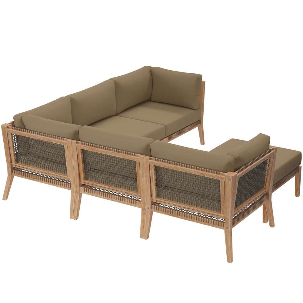 Modway - Clearwater Outdoor Patio Teak Wood 6-Piece Sectional Sofa - EEI-6124-GRY-LBR veiw 3