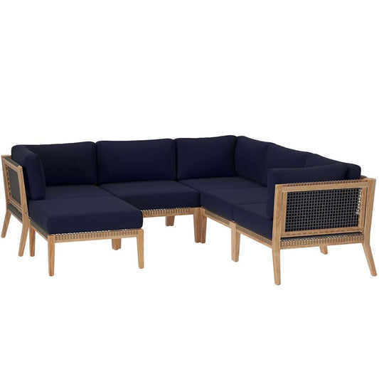 Modway - Clearwater Outdoor Patio Teak Wood 6-Piece Sectional Sofa - EEI-6124-GRY-NAV veiw 2