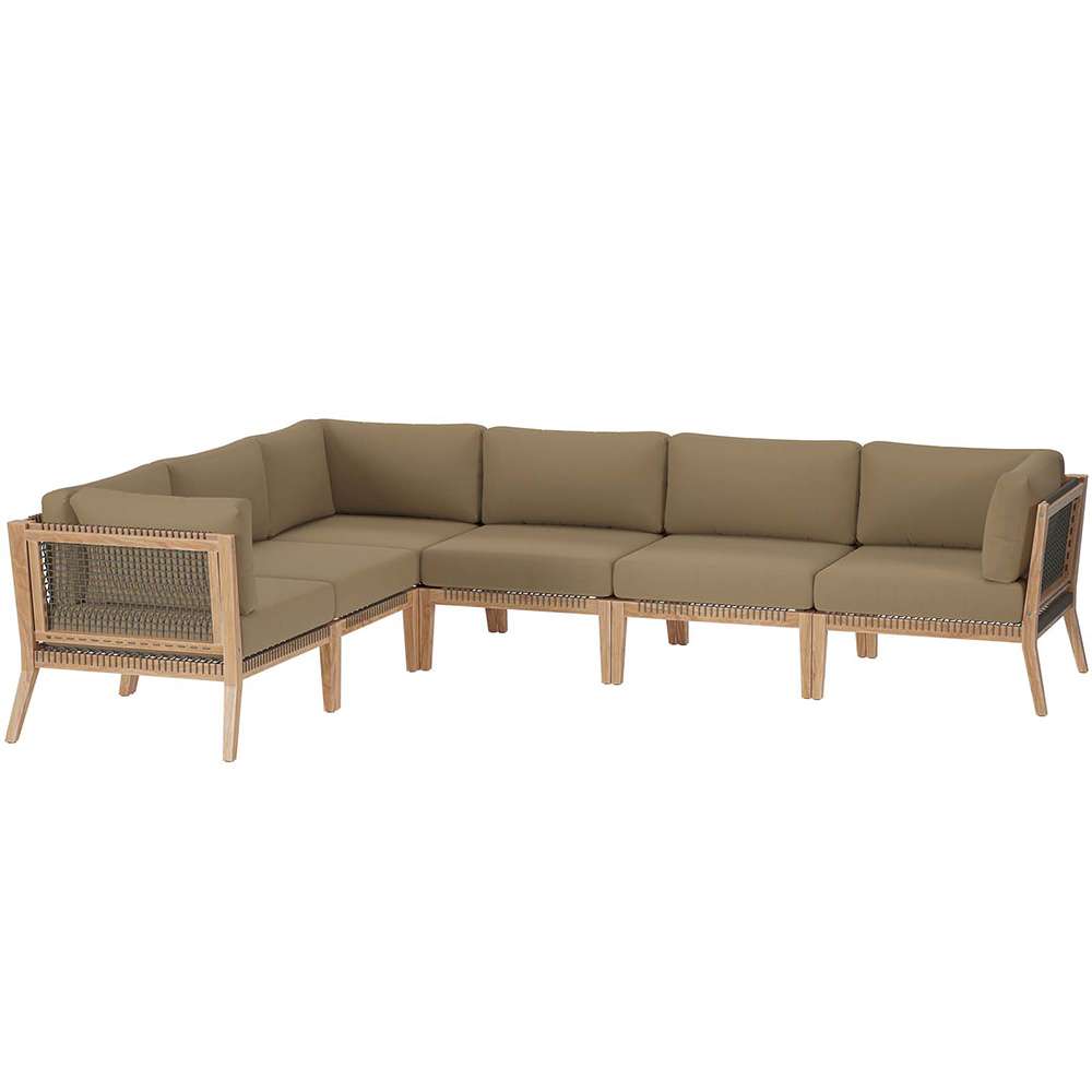 Modway - Clearwater Outdoor Patio Teak Wood 6-Piece Sectional Sofa - EEI-6125-GRY-LBR veiw 1