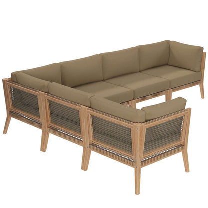 Modway - Clearwater Outdoor Patio Teak Wood 6-Piece Sectional Sofa - EEI-6125-GRY-LBR veiw 3