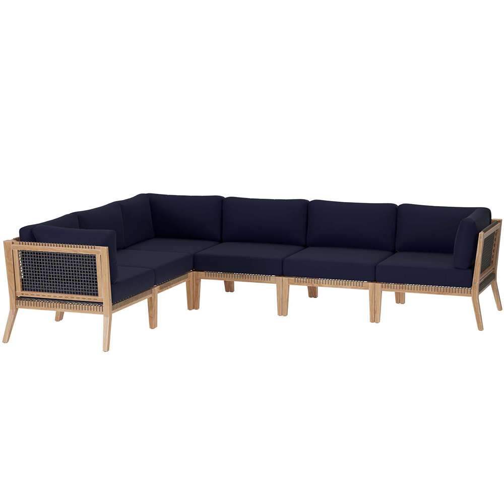 Modway - Clearwater Outdoor Patio Teak Wood 6-Piece Sectional Sofa - EEI-6125-GRY-NAV veiw 2