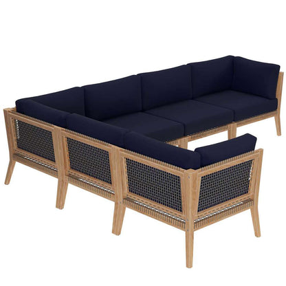 Modway - Clearwater Outdoor Patio Teak Wood 6-Piece Sectional Sofa - EEI-6125-GRY-NAV veiw 3