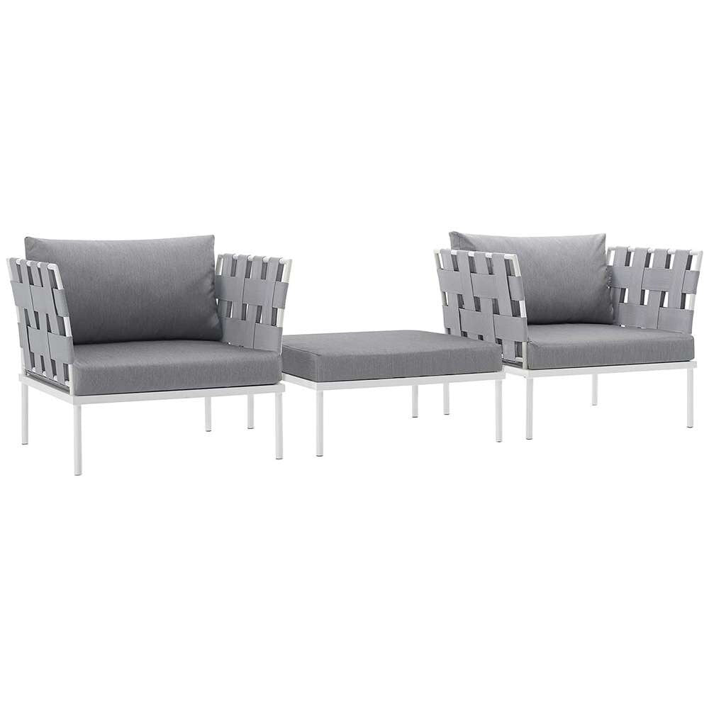 Modway - Harmony 3 Piece Outdoor Patio Aluminum Sectional Sofa Set - EEI-2618-WHI-GRY-SET veiw 1