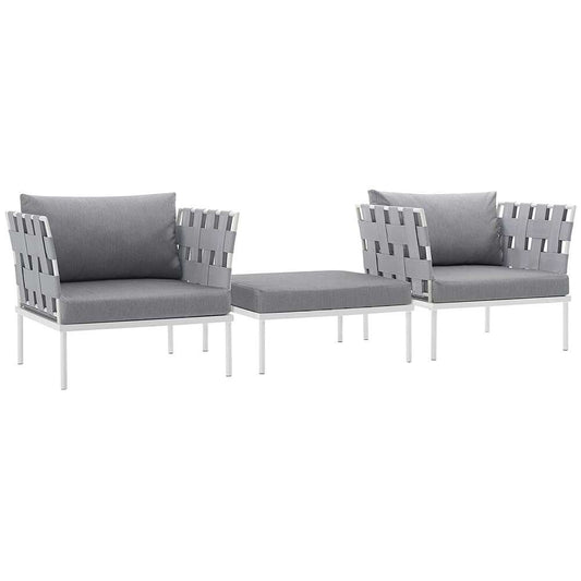 Modway - Harmony 3 Piece Outdoor Patio Aluminum Sectional Sofa Set - EEI-2618-WHI-GRY-SET veiw 1