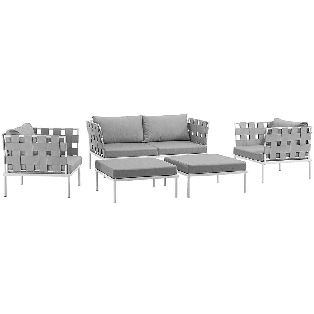 Modway - Harmony 5 Piece Outdoor Patio Aluminum Sectional Sofa Set - EEI-2621-WHI-GRY-SET veiw 1