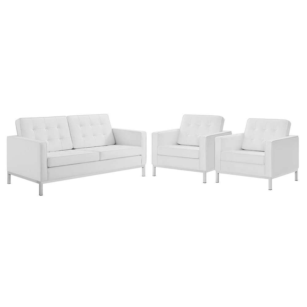Modway - Loft 3 Piece Tufted Upholstered Faux Leather Set - EEI-4103-SLV-WHI-SET veiw 1