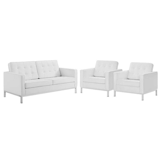 Modway - Loft 3 Piece Tufted Upholstered Faux Leather Set - EEI-4103-SLV-WHI-SET veiw 1