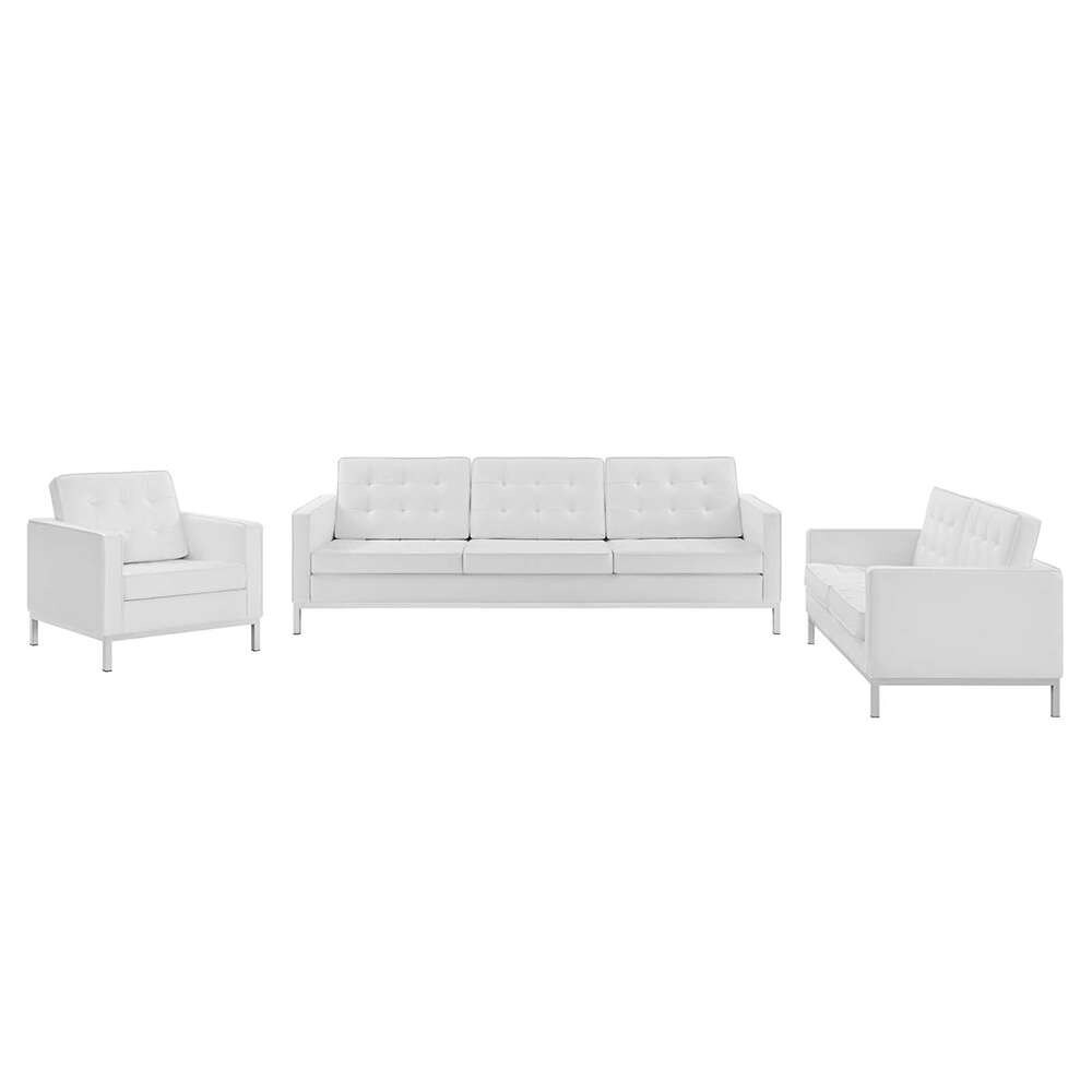 Modway - Loft Tufted Upholstered Faux Leather 3 Piece Set - EEI-4107-SLV-WHI-SET veiw 1