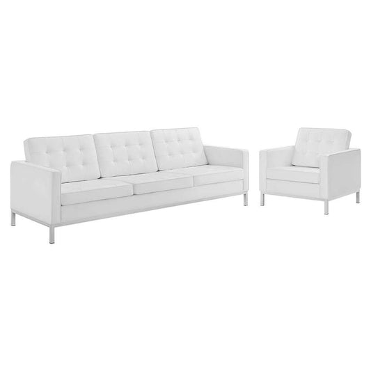 Modway - Loft Tufted Upholstered Faux Leather Sofa and Armchair Set - EEI-4104-SLV-WHI-SET veiw 1