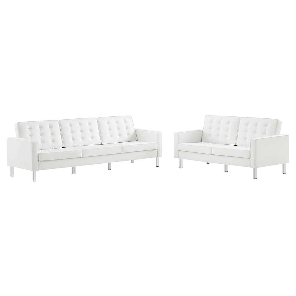Modway - Loft Tufted Vegan Leather 2-Piece Furniture Set in Silver White - EEI-4106-SLV-WHI-SET veiw 1