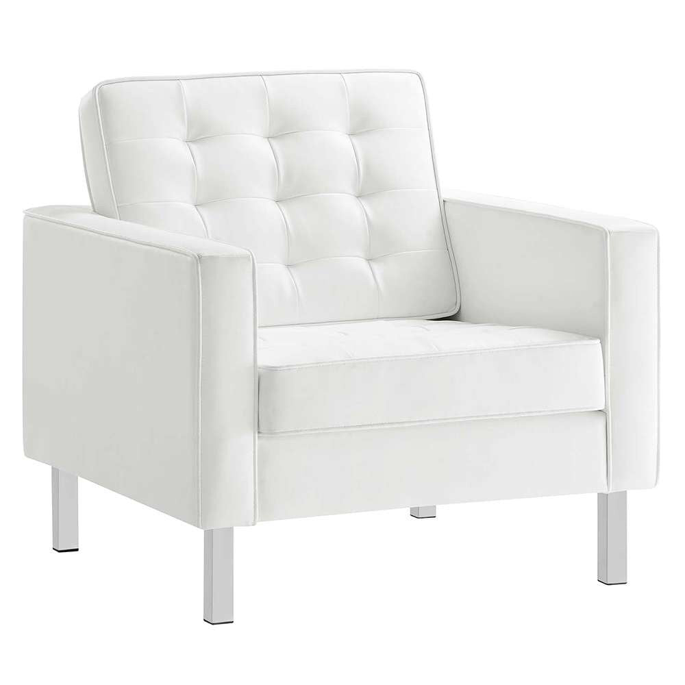 Modway - Loft Tufted Vegan Leather Armchair in Silver White - EEI-3391-SLV-WHI veiw 1