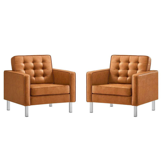 Modway - Loft Tufted Vegan Leather Armchairs - (Set of 2) in Silver Tan - EEI-4101-SLV-TAN veiw 1