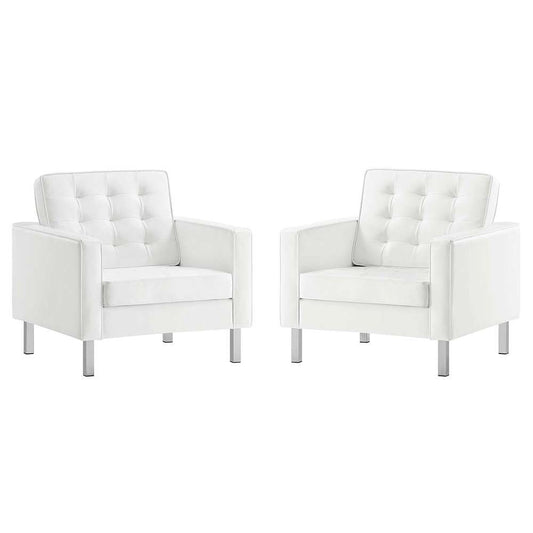 Modway - Loft Tufted Vegan Leather Armchairs - (Set of 2) in Silver White - EEI-4101-SLV-WHI veiw 1