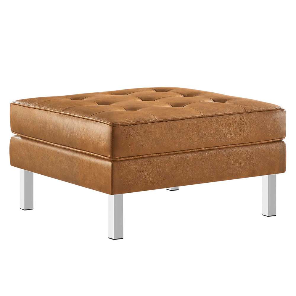 Modway - Loft Tufted Vegan Leather Ottoman in Silver Tan - EEI-3394-SLV-TAN veiw 1