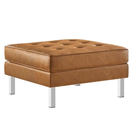 Modway - Loft Tufted Vegan Leather Ottoman in Silver Tan - EEI-3394-SLV-TAN veiw 1