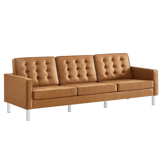 Modway - Loft Tufted Vegan Leather Sofa in Silver Tan - EEI-3385-SLV-TAN veiw 1