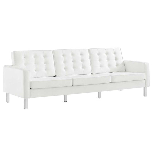 Modway - Loft Tufted Vegan Leather Sofa in Silver White - EEI-3385-SLV-WHI veiw 1