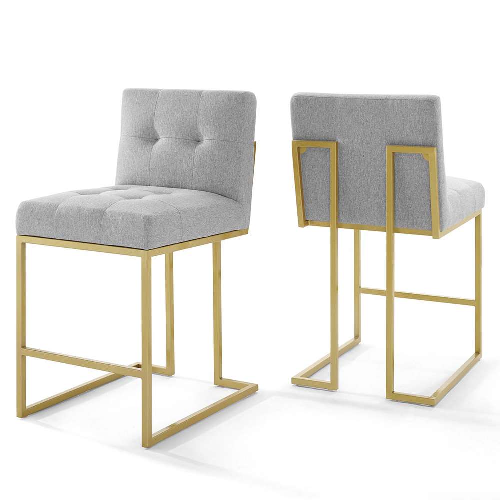Modway - Privy Gold Stainless Steel Upholstered Fabric Counter Stool (Set of 2) - EEI-4154-GLD-LGR veiw 1