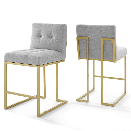 Modway - Privy Gold Stainless Steel Upholstered Fabric Counter Stool (Set of 2) - EEI-4154-GLD-LGR veiw 1