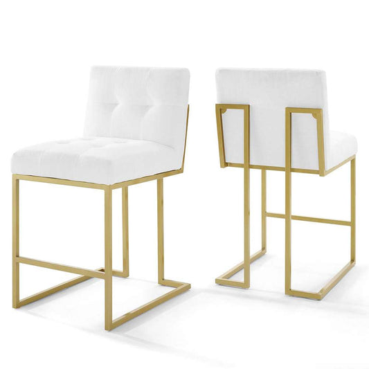 Modway - Privy Gold Stainless Steel Upholstered Fabric Counter Stool (Set of 2) - EEI-4154-GLD-WHI veiw 1