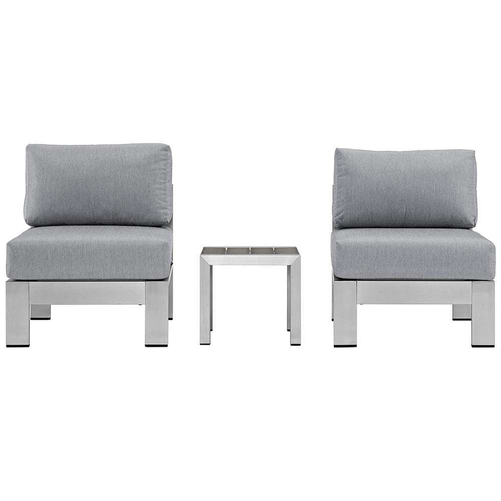 Modway - Shore 3 Piece Outdoor Patio Aluminum Sectional Sofa Set - EEI-2598-SLV-GRY veiw 1
