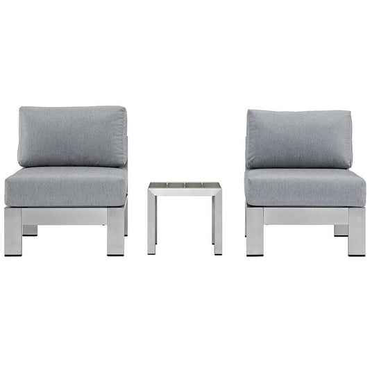 Modway - Shore 3 Piece Outdoor Patio Aluminum Sectional Sofa Set - EEI-2598-SLV-GRY veiw 1